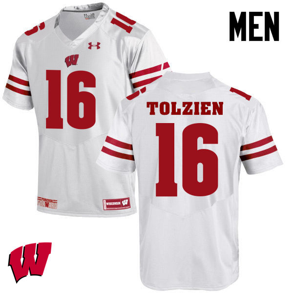 Men Winsconsin Badgers #16 Scott Tolzien College Football Jerseys-White - Click Image to Close